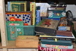 TWO BOXES OF VINTAGE BOARD GAMES AND JIGSAWS, to include a complete boxed set of The Rose Chess,