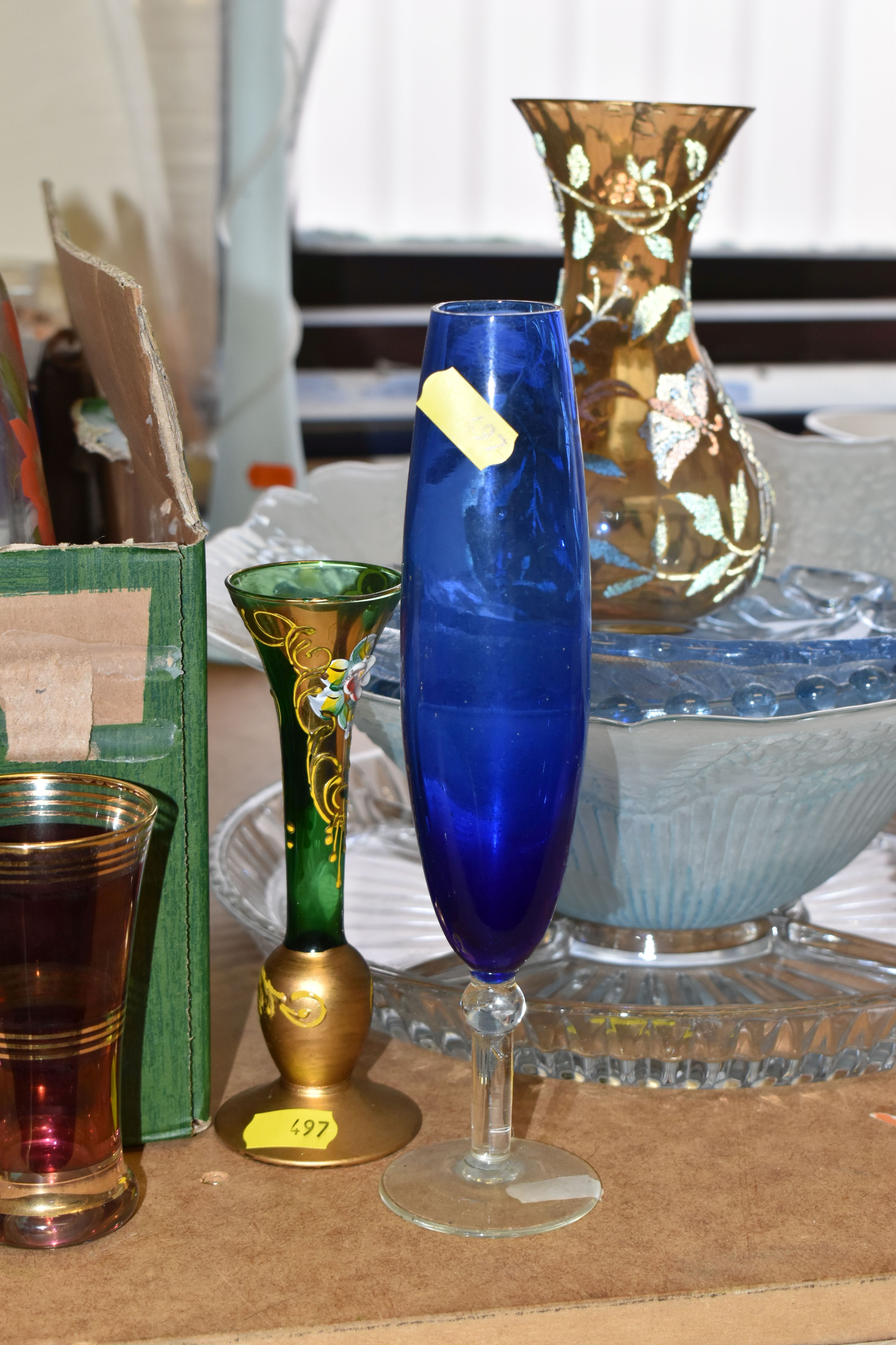 FOUR BOXES OF ASSORTED MID-CENTURY GLASSWARE, to include a quantity of Arcopal 'Harlequin cups and - Image 9 of 9