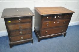 A STAG MINSTREL CHEST OF FIVE DRAWERS, and a matching four drawer bedside chest (condition report: