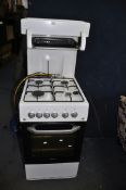 A MONTPELLIER MEL50W GAS COOKER with eye level grill, four burners and oven with 50cm depth 65cm