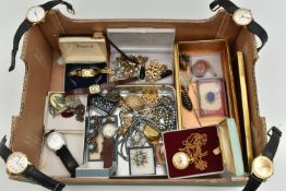 A SELECTION OF COSTUME JEWELLERY AND WATCHES, to include nine wristwatches, including Sekonda,