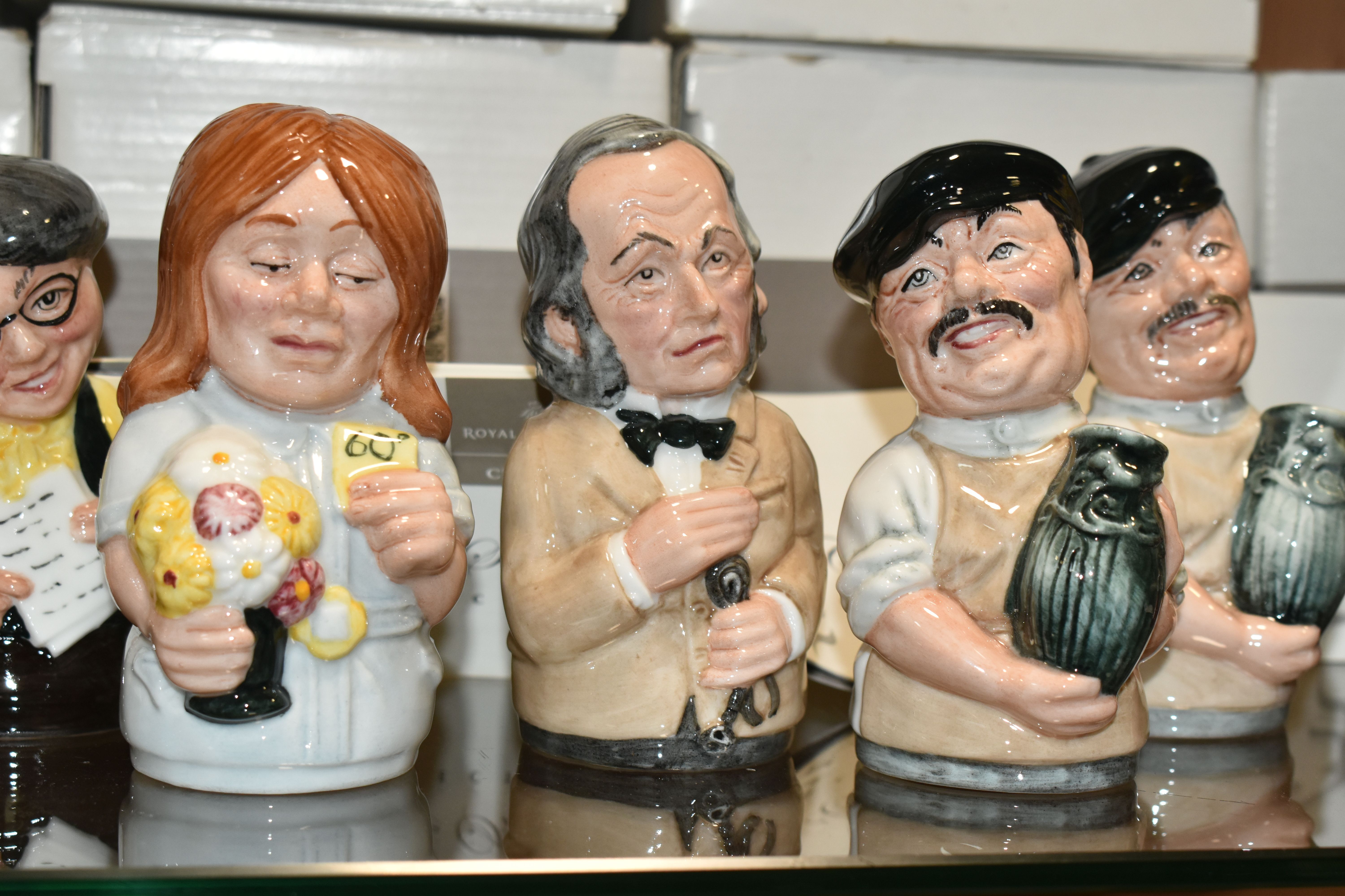 SEVEN ROYAL DOULTON BOXED CANDLE SNUFFERS, comprising 'Betty Bitters The Barmaid' D7190, two 'Albert - Image 3 of 5