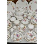 A FIFTY FOUR PIECE ROYAL CROWN DERBY 'DERBY POSIES' TEA SET, comprising a teapot, two cake plates,