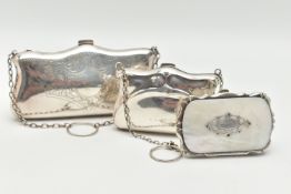 A SILVER COIN PURSE AND TWO OTHERS, an early 20th century silver Art Nouveau pattern purse,