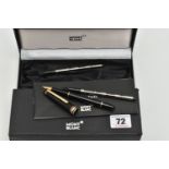 A CASED MONT BLANC MEISTERSTUCK PIX ROLLERBALL PEN, the black pen case with gold coloured trim,