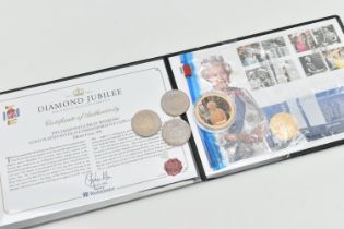 A WESTMINSTER COIN COVER OF QUEEN ELIZABETH DIAMOND JUBILEE, included are 3x £5 coins with a Numis