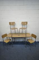 A RETRO FORMICA DRAW LEAF TABLE, with tubular metal frame, open length 149cm x closed length 91cm