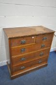AN EDWARDIAN MAHOGANY CHEST OF TWO SHORT OVER THREE LONG DRAWERS, on a plinth base, width 106cm x