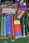 A BOX AND LOOSE HARRY POTTER BOOKS, CD, GAME AND FIGURES, comprising the first four Harry Potter