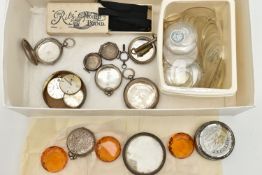 A BOX OF ASSORTED ITEMS, to include four silver watch cases, all with British hallmarks, approximate
