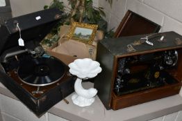 A VINTAGE SEWING MACHINE AND GRAMOPHONE ETC, a Singer 99k sewing machine, serial number EC542439,