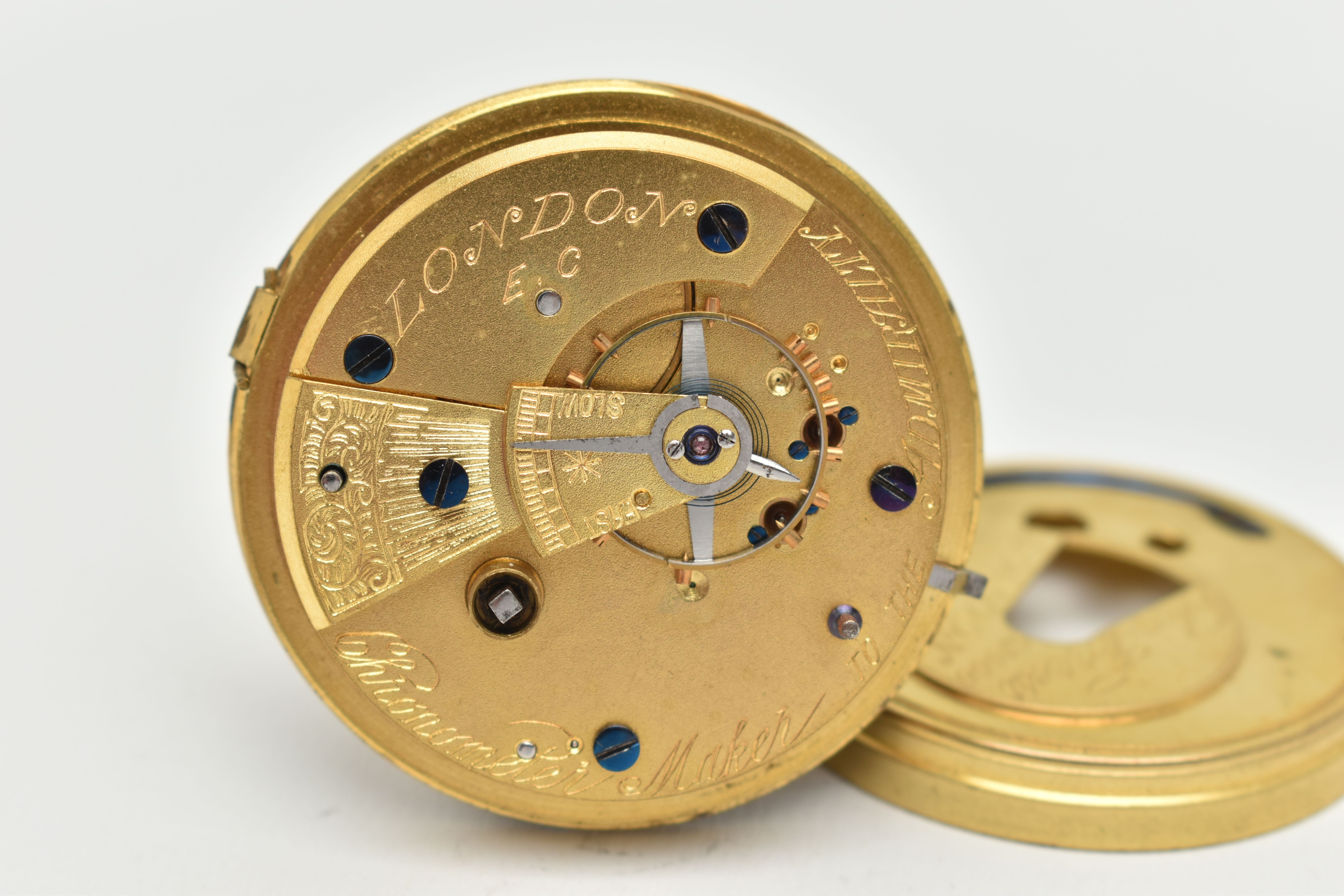 A 'JOHN FOREST LONDON' POCKET WATCH MOVEMENT, key wound, round gold floral pattern dial, signed ' - Image 4 of 4