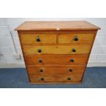 A 19TH CENTURY PINE CHEST OF TWO SHORT OVER FOUR LONG DRAWERS, width 115cm x depth 55cm x height