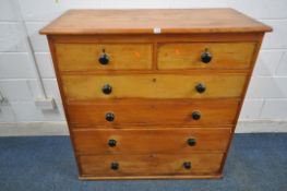 A 19TH CENTURY PINE CHEST OF TWO SHORT OVER FOUR LONG DRAWERS, width 115cm x depth 55cm x height