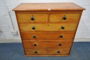 A 19TH CENTURY PINE CHEST OF TWO SHORT OVER FOUR LONG DRAWERS, width 115cm x depth 55cm x height