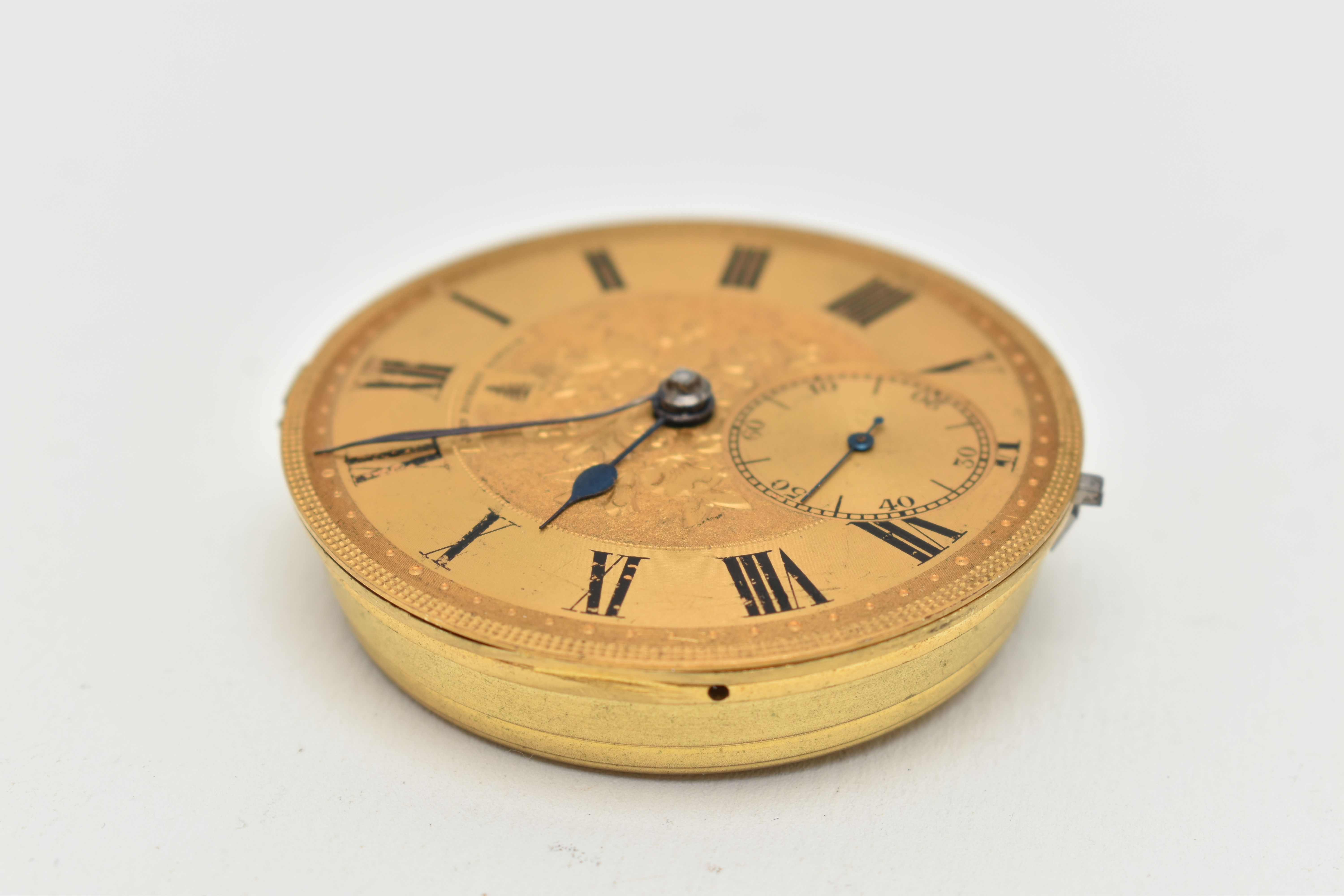 A 'JOHN FOREST LONDON' POCKET WATCH MOVEMENT, key wound, round gold floral pattern dial, signed ' - Image 3 of 4