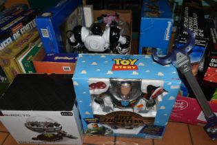 THREE BOXES AND LOOSE TOYS AND GAMES, to include a boxed Toy Story Intergalactic Buzz Lightyear