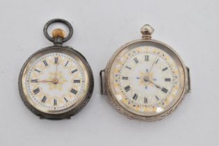 TWO LADIES POCKET WATCHES, the first a key wound, open face pocket watch, Roman numeral dial,