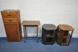 A SELECTION OF 20TH CENTURY OAK OCCASIONAL FURNITURE, to include a cabinet with two drawers and a