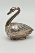 A DUTCH SILVER SWAN NOVELTY BOX, approximate height 51mm, hinged base, Dutch export and duty