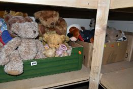 THREE BOXES OF SOFT TOYS AND TEDDY BEARS, maker's names include Harlington, Russ, Lefray Toys Ltd.