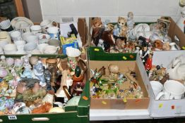 FIVE BOXES OF CERAMICS AND ORNAMENTS, to include five Lomonosov lion cubs and a bear cub, a