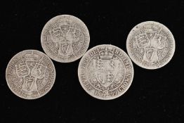 A PARCEL OF VICTORIAN SILVER COINS, to include three 1890s Florins together with an 1899 Half-