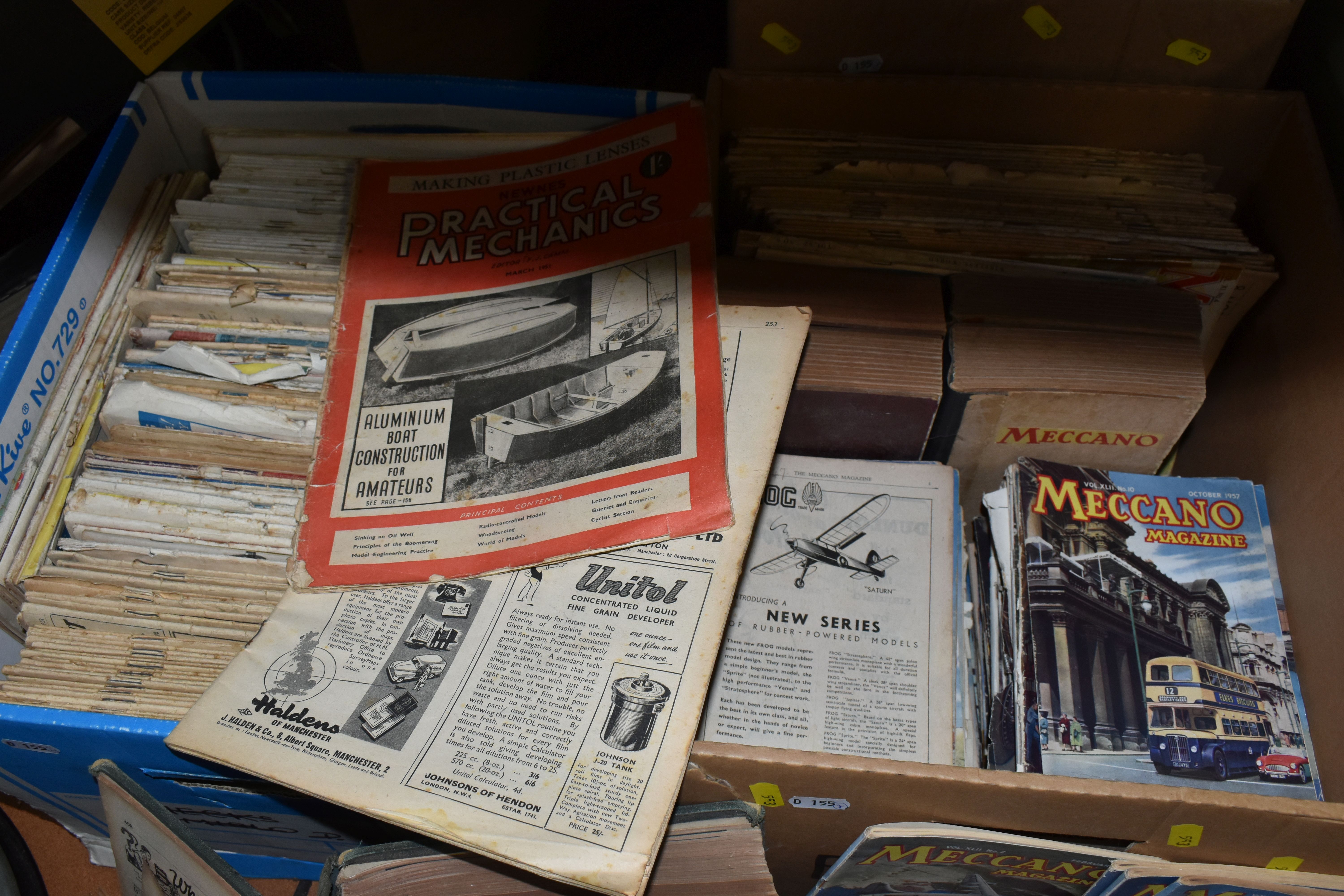 THREE BOXES OF VINTAGE HOBBY EPHEMERA, to include Meccano Magazine with issues ranging from 1926 - Image 2 of 3