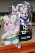 A DURACELL LIMITED EDITION 'BUNNY COLLECTION' THREE BUNNIES IN A BELL JAR, height 30cm, battery
