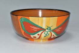A CLARICE CLIFF FANTASQUE 'BUTTERFLY' PATTERN BOWL, the exterior painted with brightly coloured