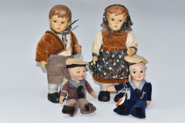 A NORAH WELLINGS SAILOR DOLL, ANOTHER SIMILAR AND TWO LATE 20TH CENTURY HUMMEL STYLE DOLLS, the