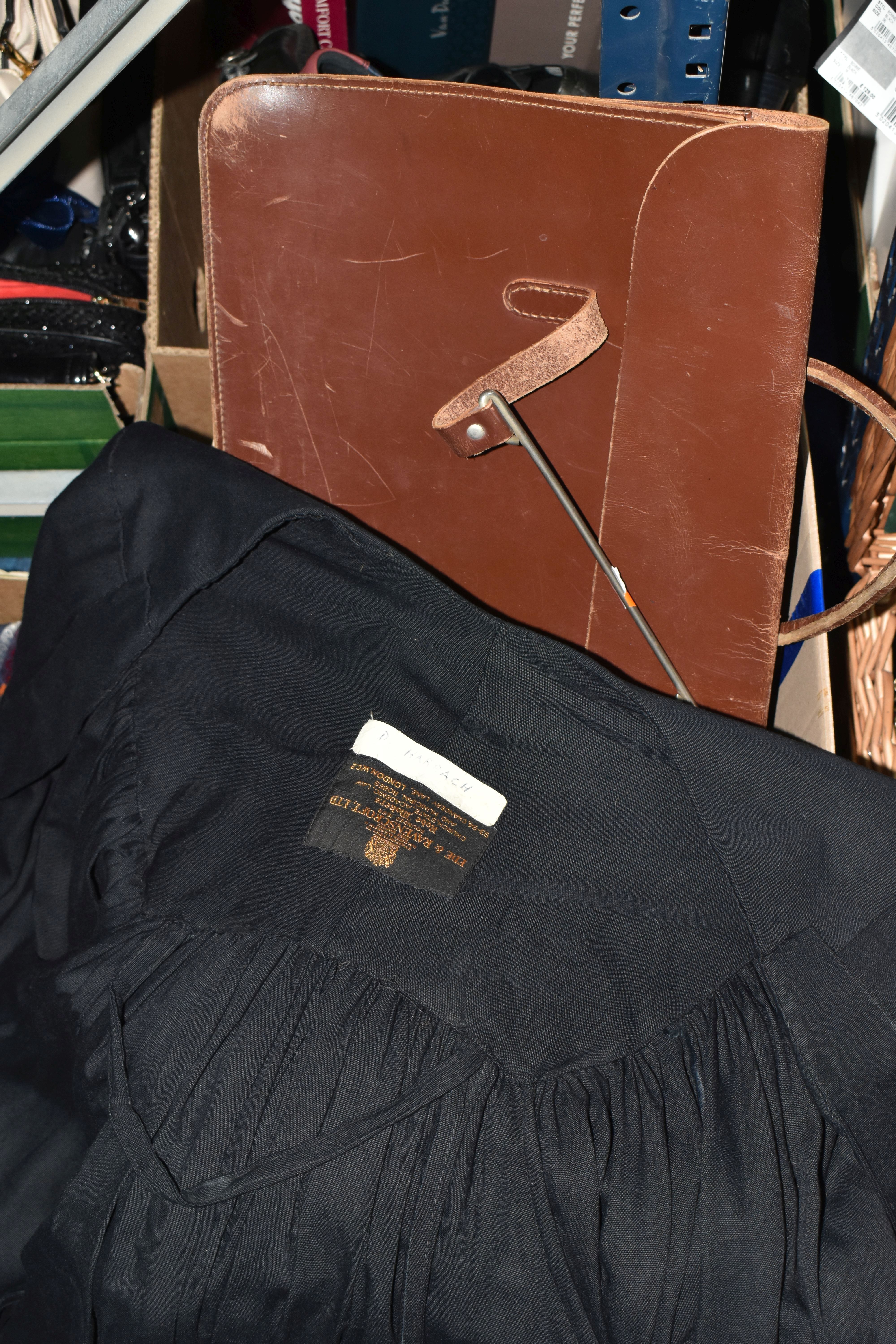 THREE BOXES OF CLOTHING AND SUNDRIES, to include a vintage three quarter length fur coat, a brown - Image 7 of 10