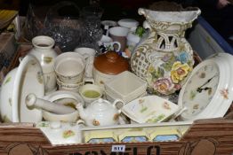 TWO BOXES OF CERAMICS AND GLASS, to include a quantity of Aynsley 'Edwardian Kitchen Garden', a