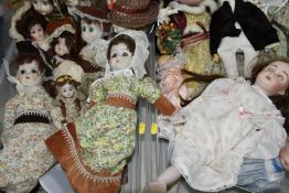 TWO BOXES OF BISQUE HEAD COLLECTOR'S DOLLS, to include approximately eighteen dolls in various