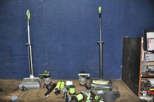A COLLECTION OF G TECH 22V CORDLESS VACUUM CLEANERS including a K9 upright, an Air Ram upright (