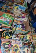 THREE BOXES OF DC AND MARVEL COMICS, mostly DC, but includes The Amazing Spider-Man, X-Men, Iron