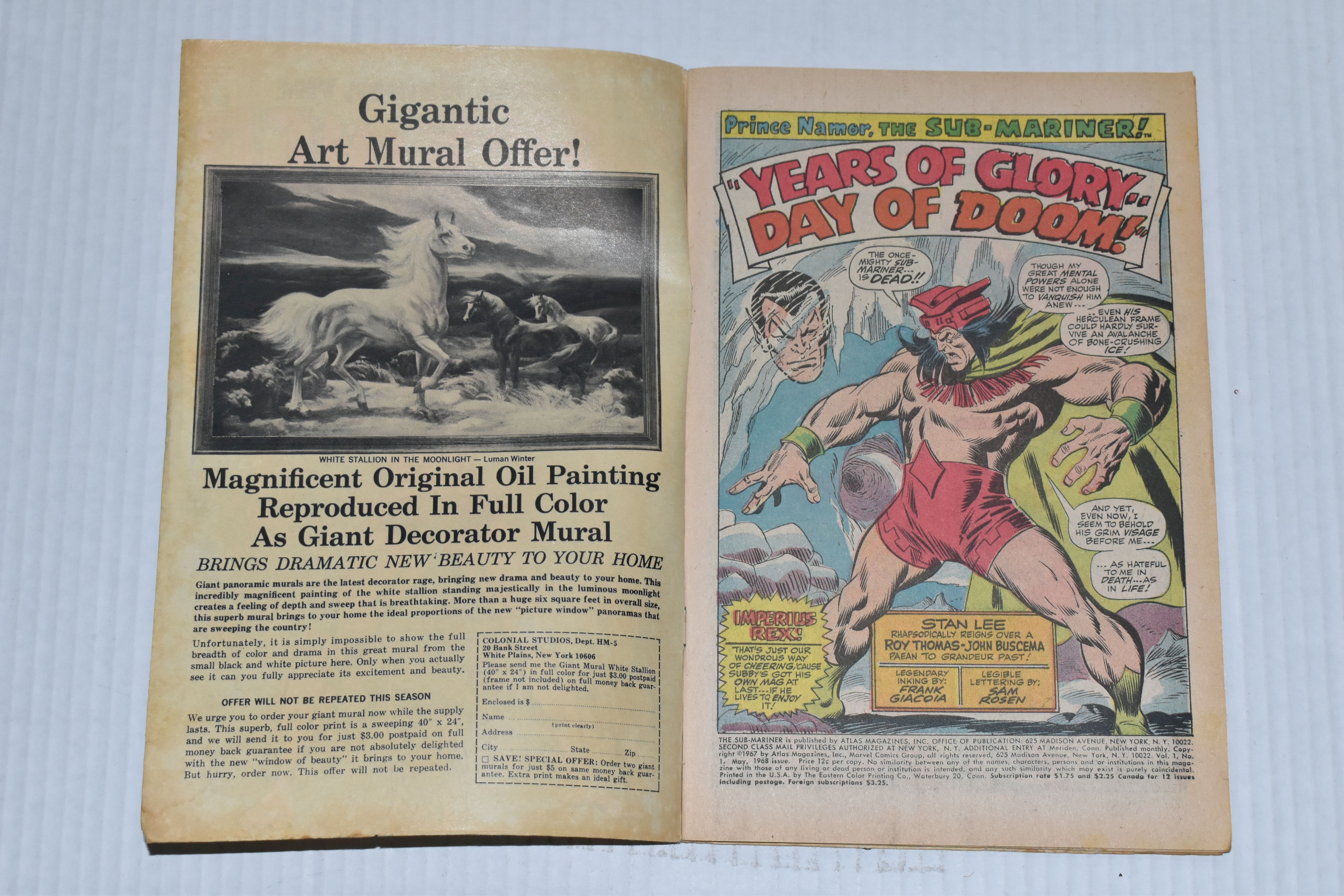 SUB-MARINER NO. 1 MARVEL COMIC, first Silver Age solo Sub-Mariner comic, comic shows signs of - Image 2 of 4