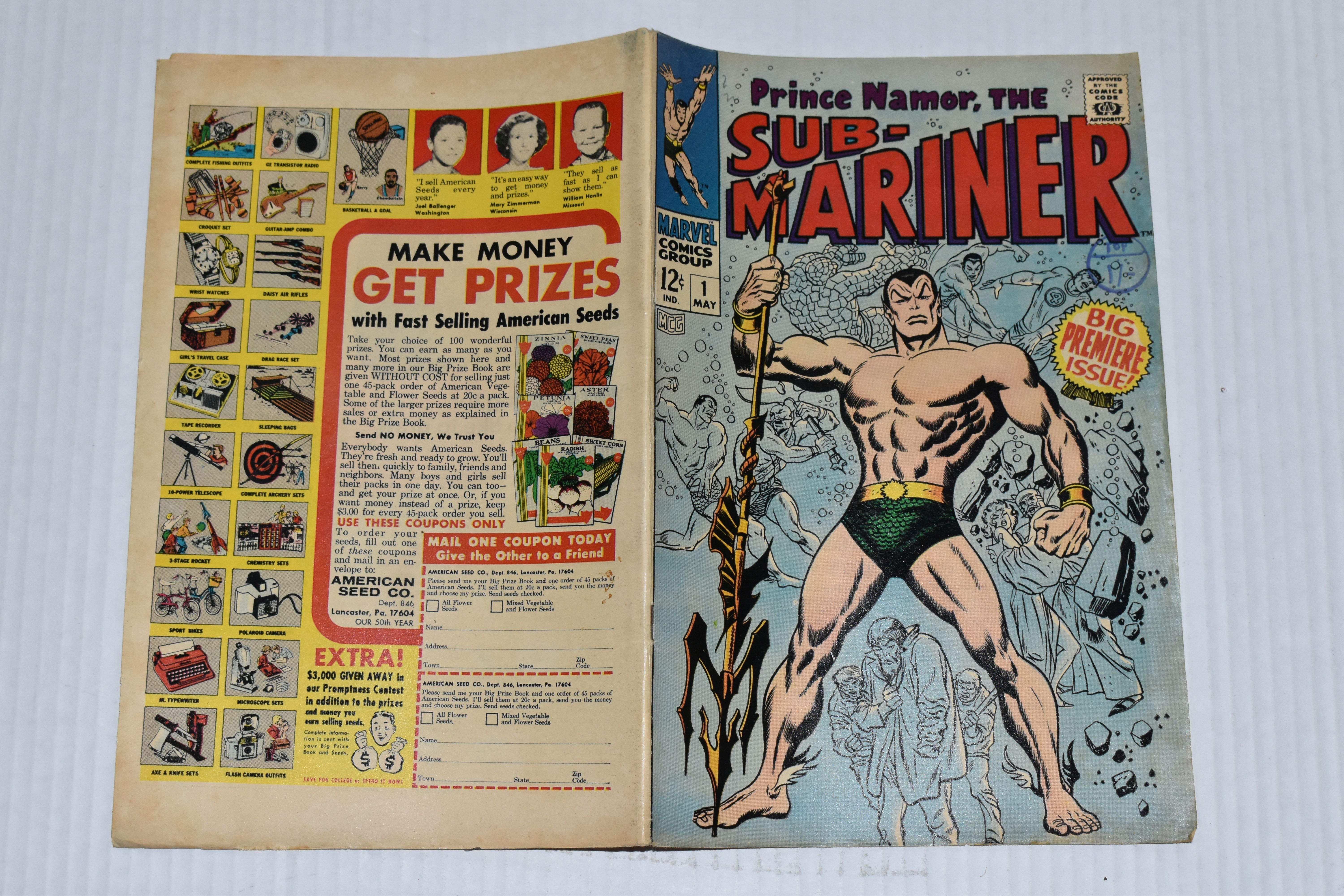 SUB-MARINER NO. 1 MARVEL COMIC, first Silver Age solo Sub-Mariner comic, comic shows signs of