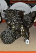 A BRONZED CAST METAL KORO SHISHI LION CENSOR, height 24.5cm (1) (Condition Report: some wear to