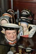 LARGE ROYAL DOULTON KING HENRY VIII AND HIS WIVES CHARACTER JUGS, comprising Henry VIII D6642,