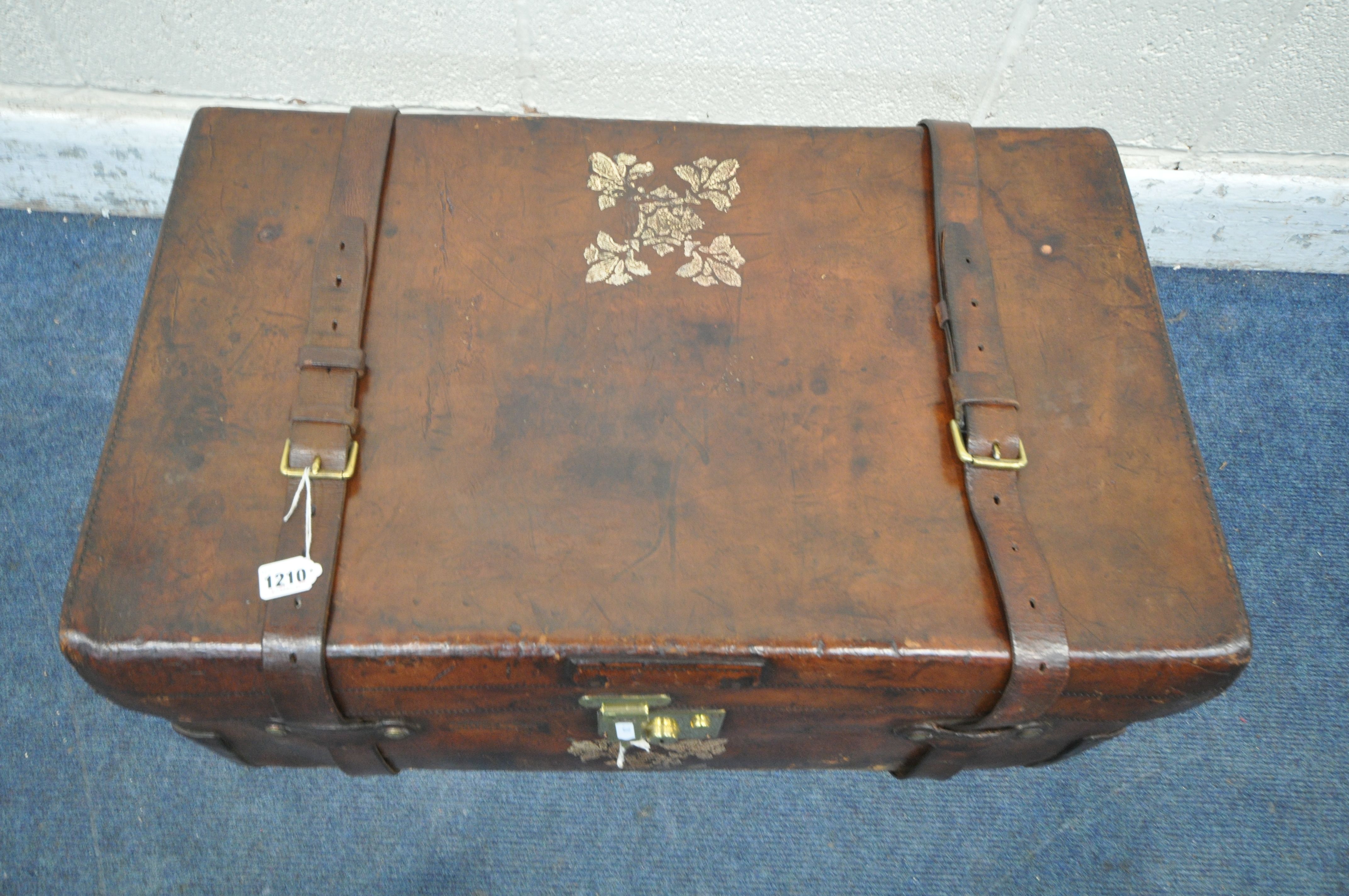 A FINNIGAN OF MANCHESTER BROWN LEATHER SUITCASE, the removable tray with divisions, stamped to - Image 3 of 6