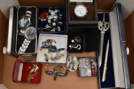 A SELECTION OF MAINLY COSTUME JEWELLERY AND WATCHES, to include a stainless steel Michael Kors