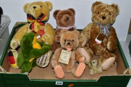 ONE BOX OF SIX HERMANN TEDDY ORIGINAL BEARS AND FROG, to include a musical limited edition 314/500