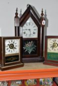 A GROUP OF THREE LATE 19TH CENTURY CLOCKS, comprising an American mahogany-cased steeple clock,