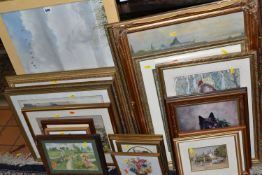 A SMALL QUANTITY OF PAINTINGS AND PRINTS ETC, to include a watercolour after Pierre Combaz depicting