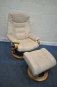 A HIMOLLA MOSEL ZEROSTRESS RECLINING ARMCHAIR, with cream leather upholstery, on a spinning base,
