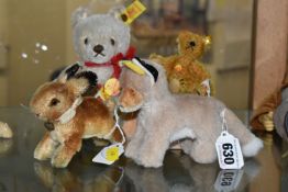 FOUR SMALL STEIFF BEARS AND ANIMALS, comprising a small Original cream mohair teddy bear, 0203/18,