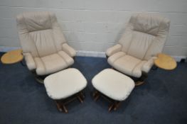 A PAIR OF HIMOLLA MOSEL ZEROSTRESS RECLINING ARMCHAIRS, with cream leather upholstery, an
