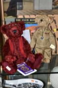 TWO BOXED DEAN'S RAG BOOK TEDDY BEARS, comprising 'Moulin Rouge' a red plush bear wearing a red