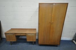 A WHITE AND NEWTON TEAK TWO PIECE BEDROOM SUITE, comprising a double door wardrobe, largest width